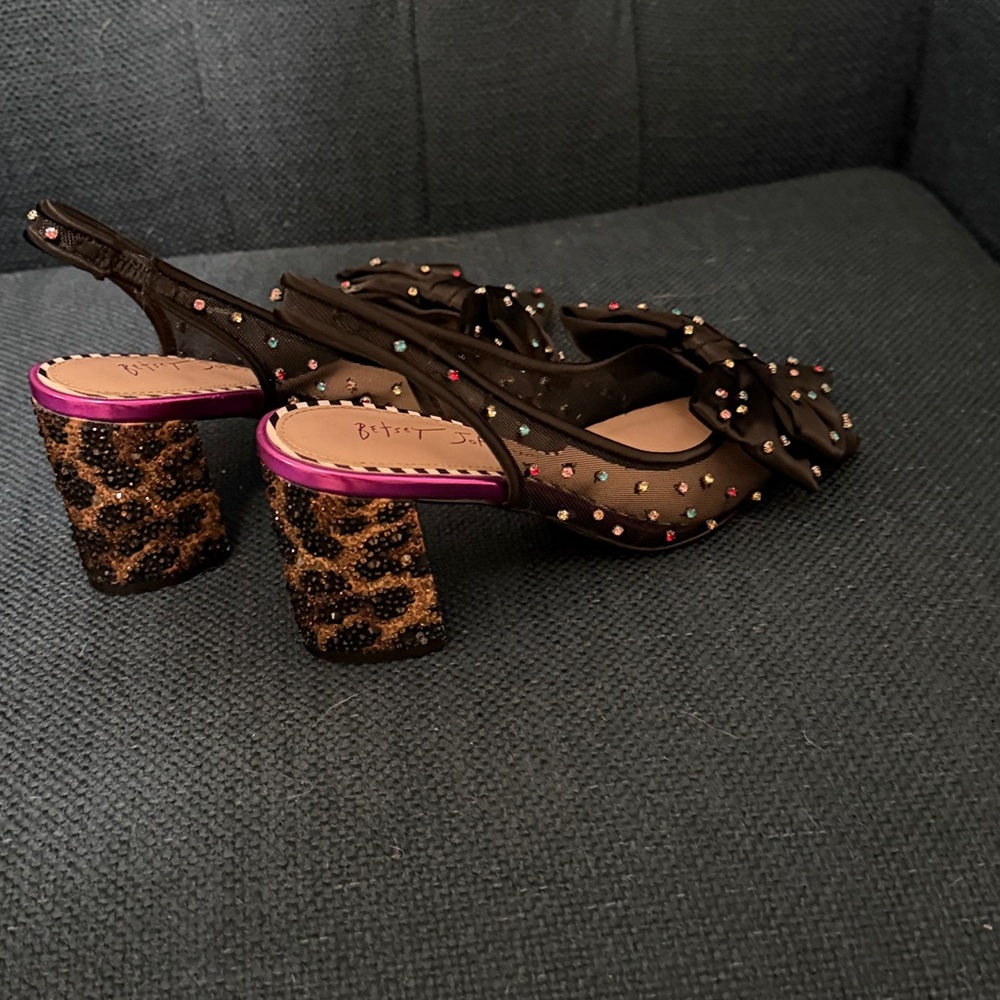 Black Embellished Bow Slingback Heels - Picture 2 of 4